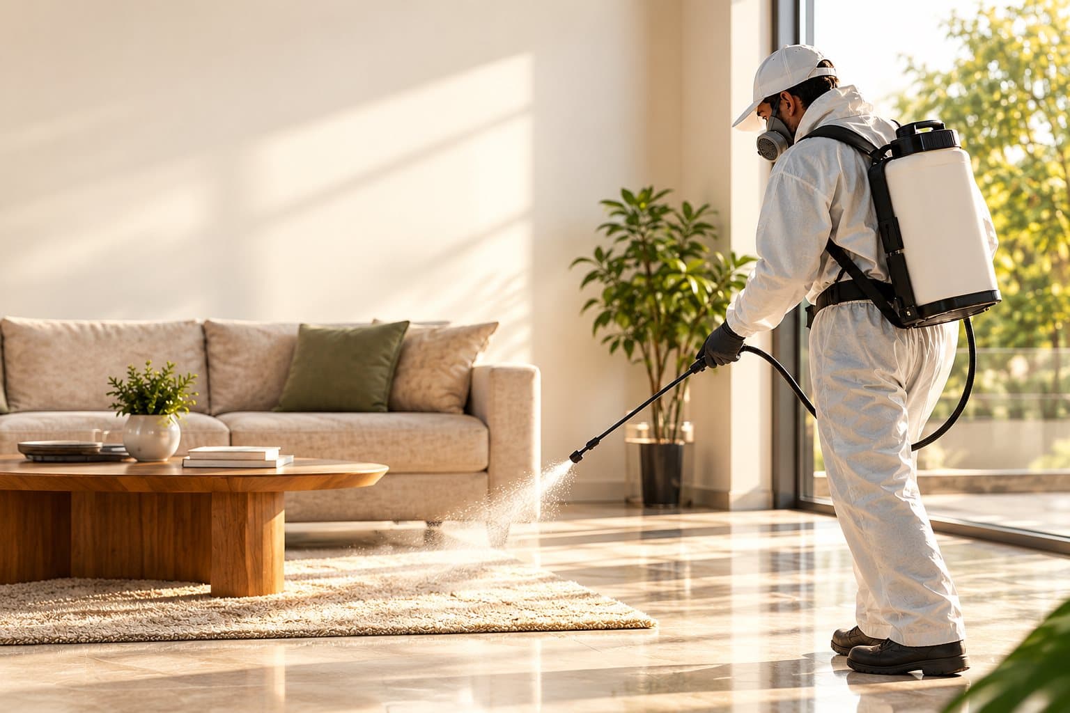 Visuel d’ambiance : technicien en tenue de protection dans un intérieur lumineux